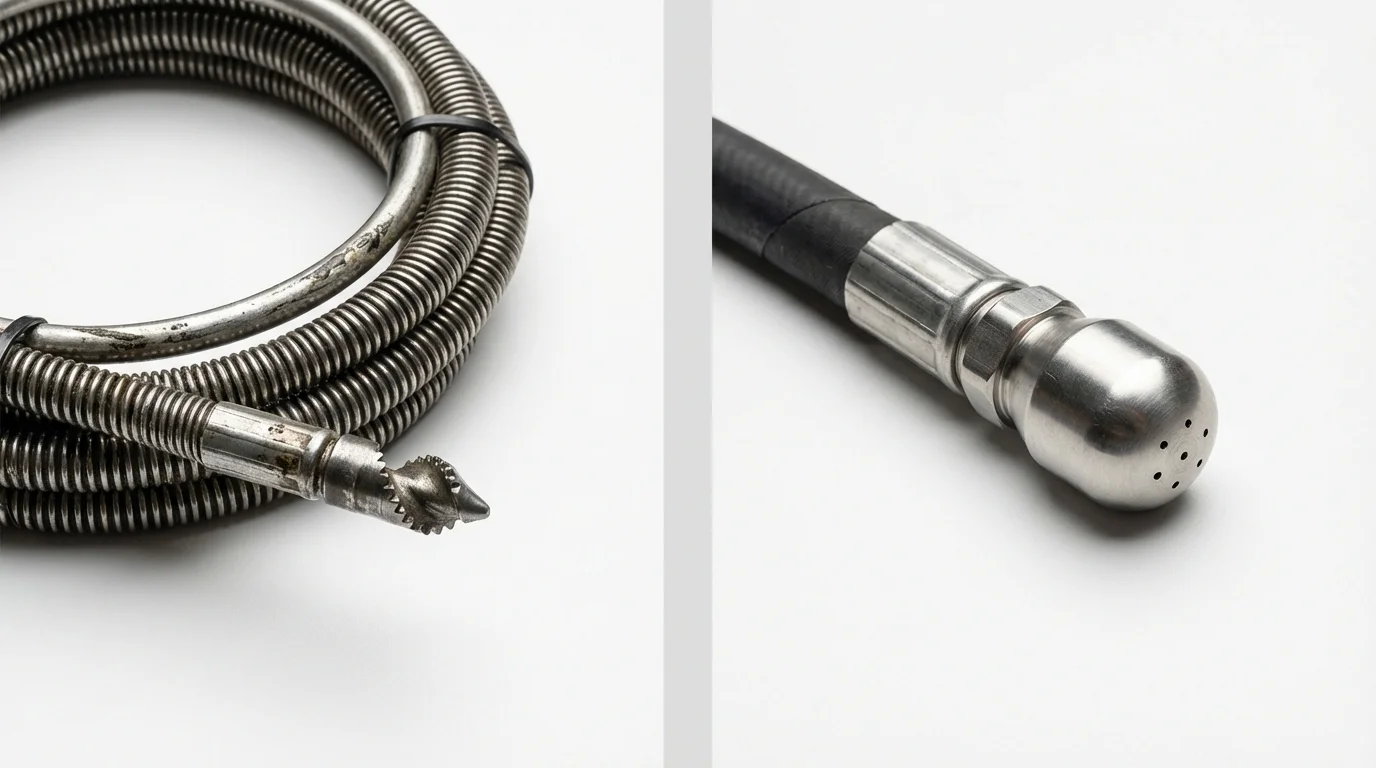 Drain snake cable and hydro jetting nozzle used for drain cleaning in Caledonia, MI