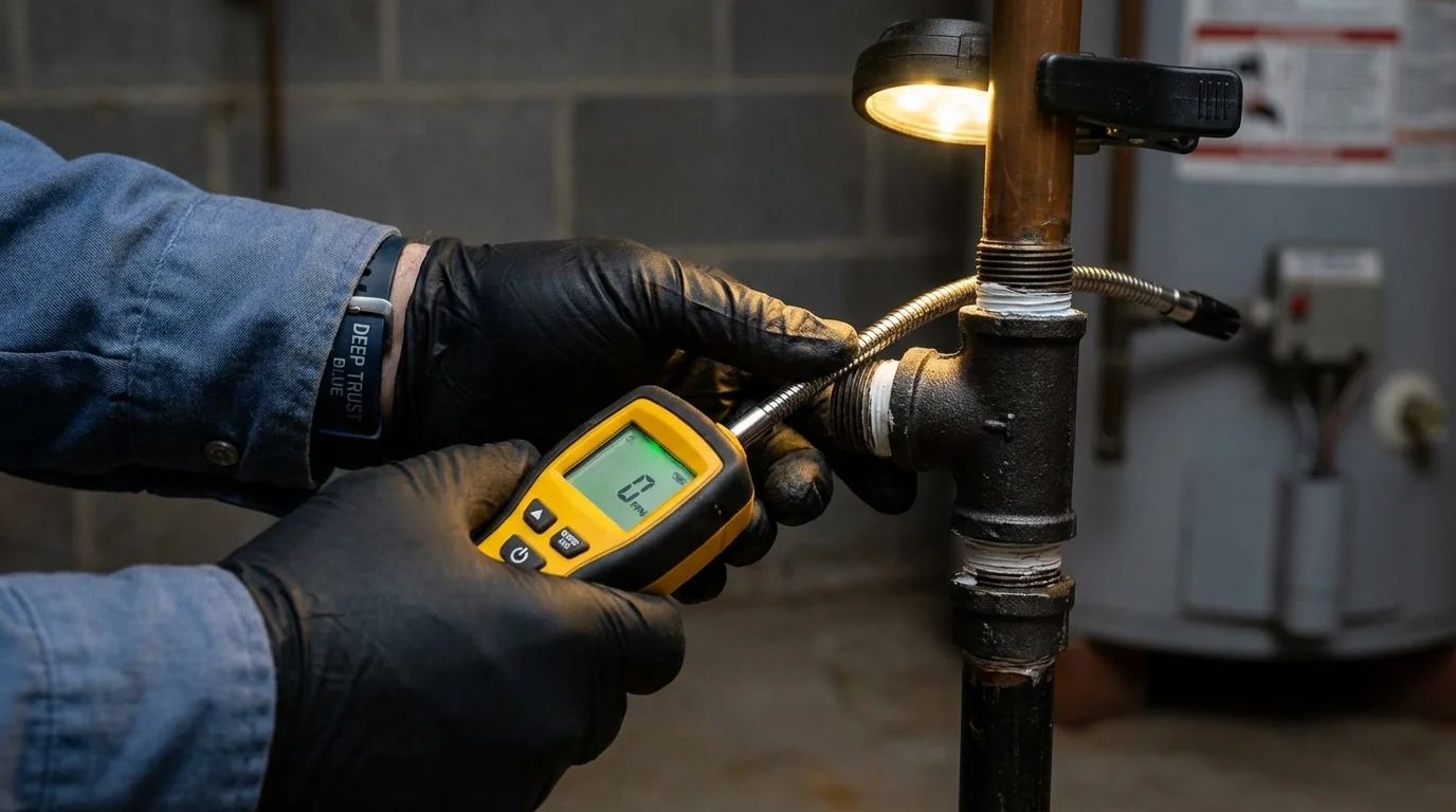 Gas leak detection with electronic sniffer by Johns Plumbing LLC in Caledonia