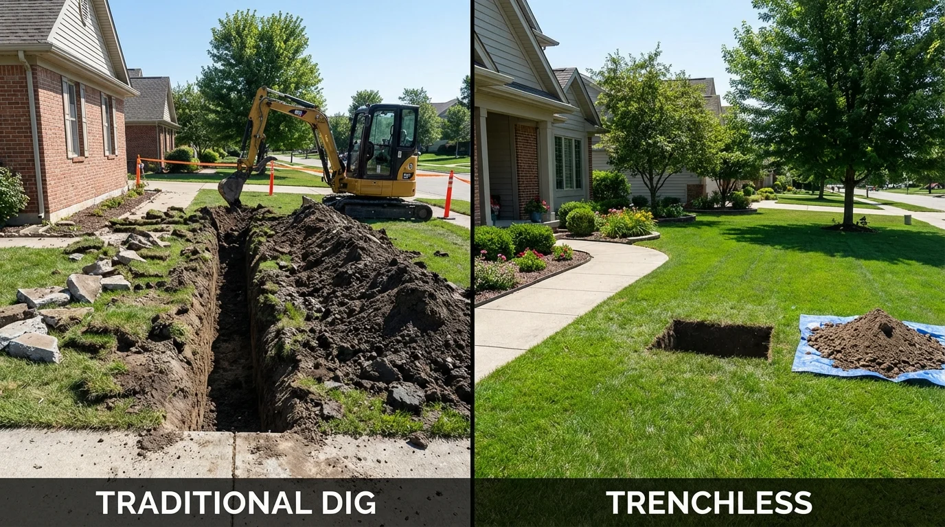 Trenchless sewer repair with minimal yard damage versus traditional excavation in Caledonia, MI